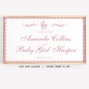 Baby Shower TV Art for Girl | Personalized Digital TV Frame Art | Welcome Screen with Mom & Baby Name | Modern Baby Sprinkle Party Decor | 2