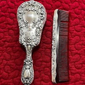 Vintage Sterling Silver Victorian-Style Brush and Comb from Vanity Set, No. 23, by Gorham Silver