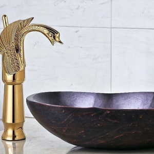 Bathroom Countertop Faucet , Vessel Sink Gold Brass Faucet , Golden Swan Bathroom Basin Mixer Tap , Bathroom Vanity
