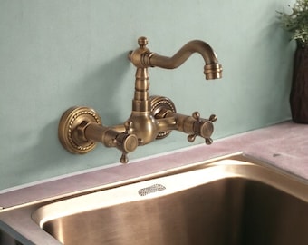Kitchen & Bathroom Brass Faucet , 360 Rotated Faucet , Kitchen Vanity , Bathroom Wall Mount Faucet , Antique Brass Tap