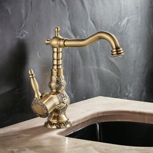 Solid Brass Bathroom Basin Faucet , Basin Mixer Tap , Bathroom Fixture , Antique Finish Bathroom Faucet