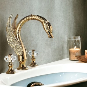 Golden Swan Crystal Handle Bathroom Faucet Vanity , Brass Bathroom Design , Bathroom Decoration , Basin Mixer Tap image 2