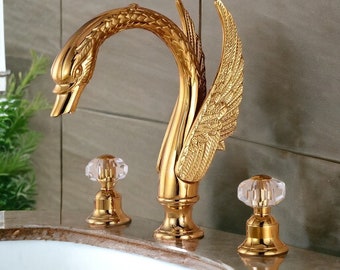 Bathroom Basin Faucet , Golden Brass Swan Faucet , Bathroom Fixture , Bathroom Vanity