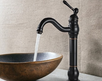 Mit Öl eingeriebener Bronze-Badezimmer-Wasserhahn aus antikem Messing, 360 Grad drehbar, an Deck montierter Badezimmer-Wasserhahn, Waschtisch-Mischbatterie