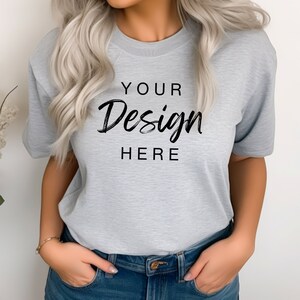 Bella Canvas 3001 Athletic Heather Tshirt Mockup, 3001 Grey T-shirt Mockup, Model Mock, Simple Aesthetic Cozy Grey Bella Canvas Tee Shirt