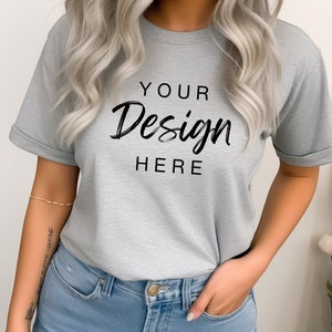 Bella Canvas 3001 Athletic Heather Tshirt Mockup, 3001 Grey T-shirt Mockup, Model Mock, Simple Aesthetic Cozy Grey Bella Canvas Tee Shirt