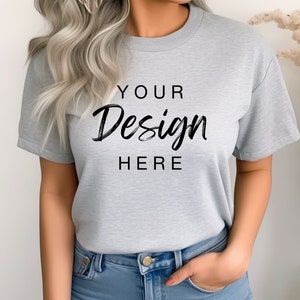 Bella Canvas 3001 Athletic Heather Tshirt Mockup, 3001 Grey T-shirt Mockup, Model Mock, Simple Aesthetic Cozy Grey Bella Canvas Tee Shirt