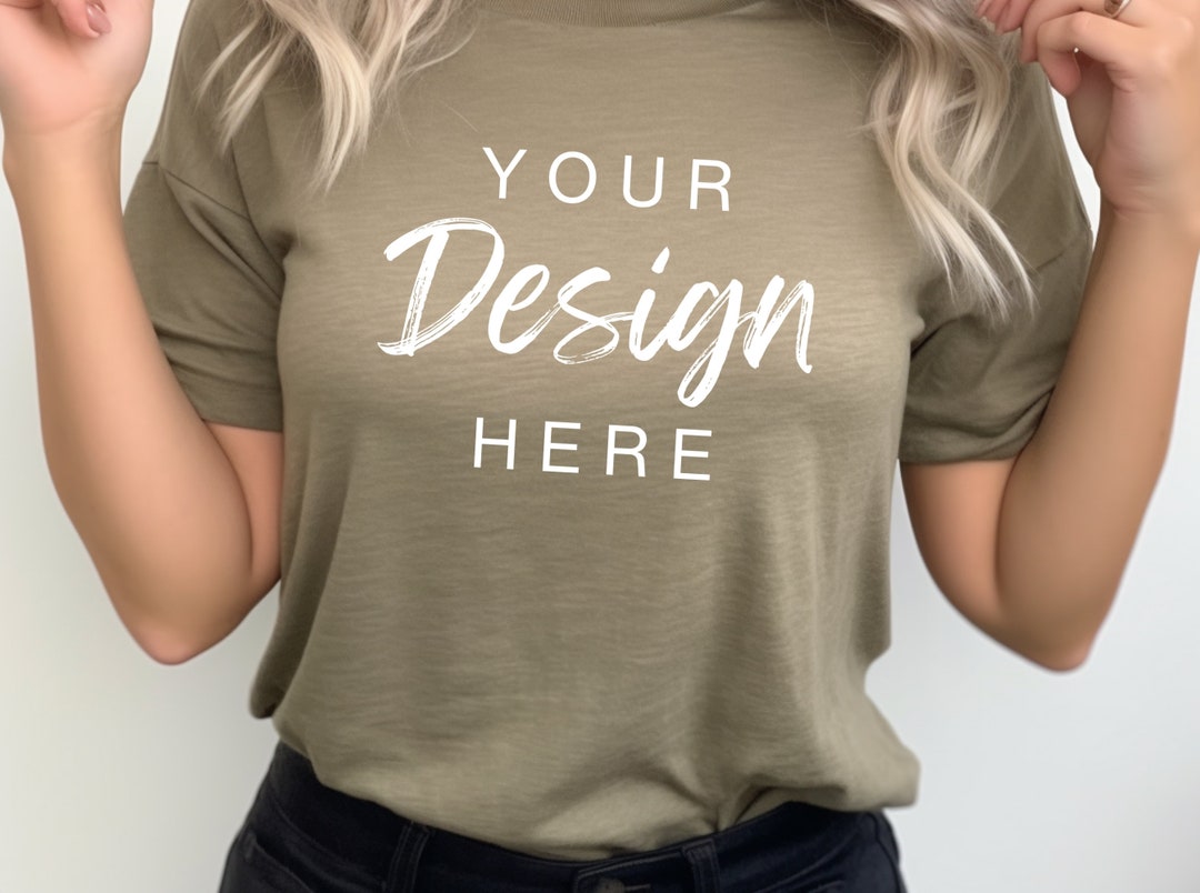 Bella Canvas Heather Olive Shirt Mockup High-quality Heather Olive ...
