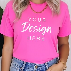 Bella Canvas 3001 Mockup, Charity Pink Mockup, Boho Tee Shirt Woman Model Mockup Charity Pink T-Shirt Mockup, Unisex Shirt Mockup Pink Shirt