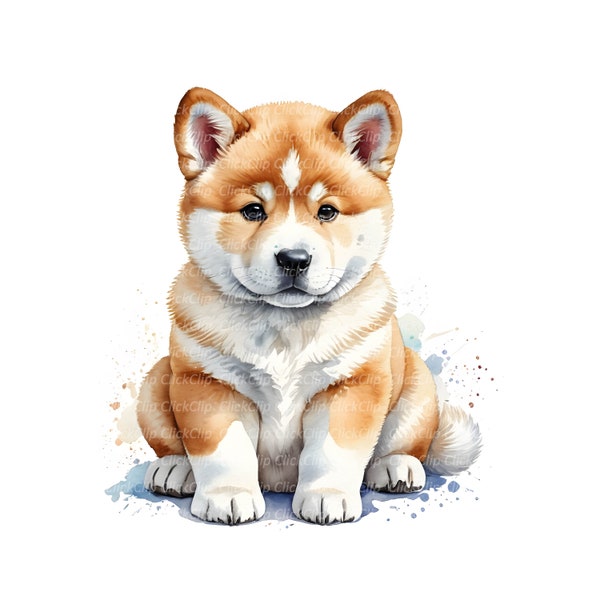 Akita Inu Puppy Clipart Dog Watercolor 12 High Quality JPG Digital download, Card Making Junk Journals Printing Scrapbooking | 17