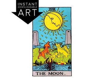 DIGITAL PRINT The Moon Tarot Card in colour color instant download Rider-Waite rider waite XVIII