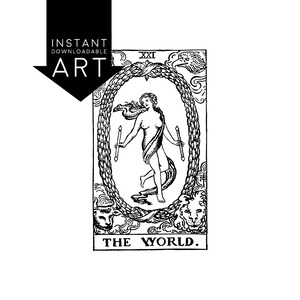 IMPRESIÓN DIGITAL Carta del Tarot del Mundo descarga instantánea Rider-Waite blanco y negro rider waite