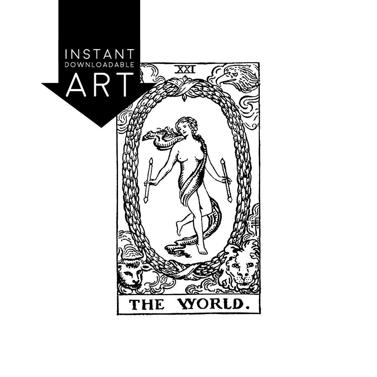 DIGITAL PRINT the World Tarot Card Instant Download Rider