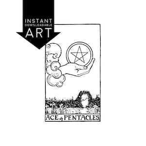 DIGITAL PRINT Ace of Pentacles Tarot Card instant download Rider-Waite black and white Minor Arcana printable rider waite