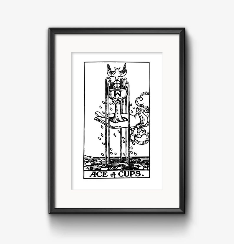 DIGITAL PRINT The Ace of Cups Tarot Card instant download Rider-Waite black and white Minor Arcana rider waite image 3