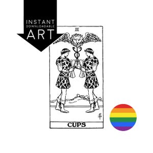 Man/man twee van kopjes Gay Tarot DIGITAL PRINT Tarot Card instant download biseksuele downloadbare rider waite