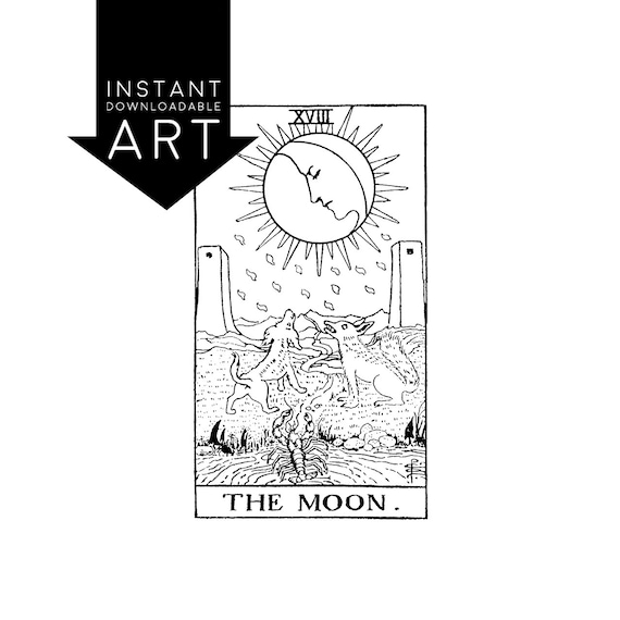 DIGITAL PRINT the Moon Tarot Card Instant Download Printable | Etsy