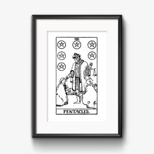 DIGITAL PRINT Six of Pentacles Tarot Card instant download Rider-Waite black and white Minor Arcana printable rider waite VI image 3