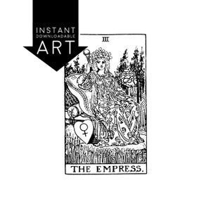 DIGITALE PRINT The Empress Tarot Card instant download Rider-Waite zwart-wit rider waite