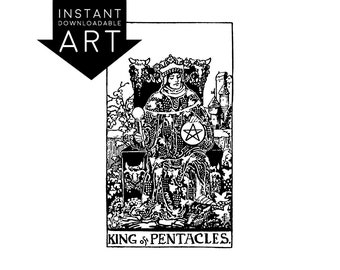 DIGITAL PRINT King of Pentacles Tarot Card instant download Rider-Waite black and white Minor Arcana printable rider waite