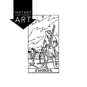 DIGITAL PRINT Five of Swords Tarot Card instant download Rider-Waite black and white Minor Arcana rider waite V