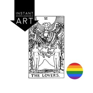 Vrouwelijke/vrouwelijke geliefden lesbische Tarot DIGITAL PRINT Valentine The Lovers Tarot Card gay instant download biseksuele downloadbare rider waite VI