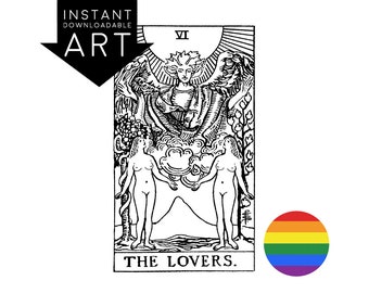Female/Female Lovers Lesbian Tarot DIGITAL PRINT Valentine The Lovers Tarot Card gay instant download bisexual downloadable rider waite VI