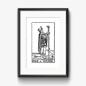 DIGITAL PRINT Page of Wands Tarot Card instant download Rider-Waite black and white Minor Arcana printable rider waite image 3