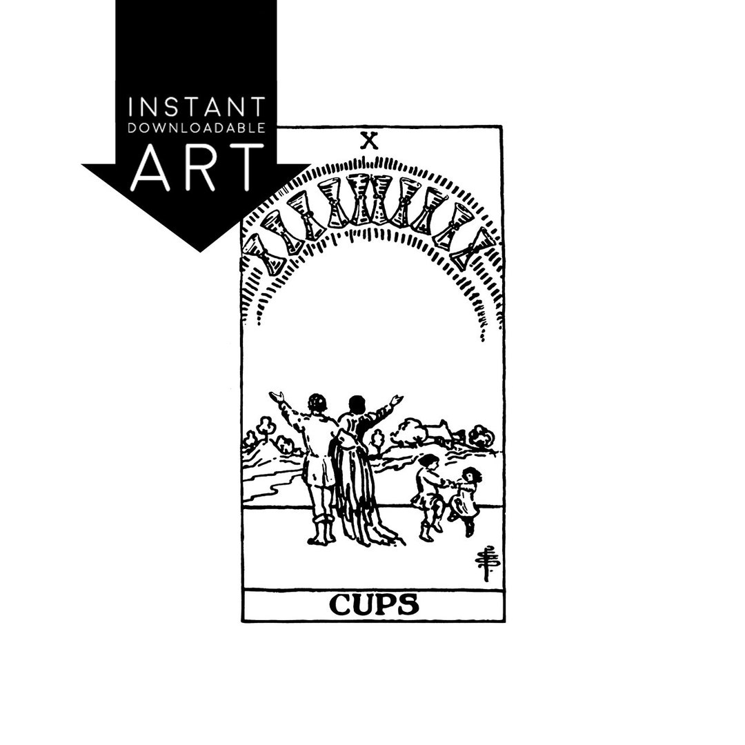 Ten of Cups Tarot Card Print, Rider-waite Black and White (digital ...