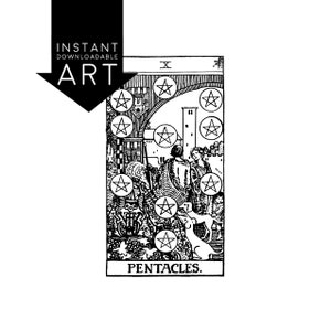 DIGITAL PRINT Ten of Pentacles Tarot Card instant download Rider-Waite black and white Minor Arcana printable rider waite X