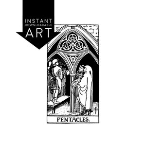DIGITAL PRINT Three of Pentacles Tarot Card instant download Rider-Waite black and white Minor Arcana printable rider waite