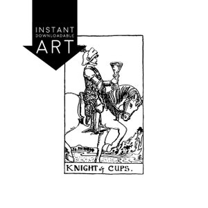 DIGITAL PRINT Knight of Cups Tarot Card instant download Rider-Waite black and white Minor Arcana rider waite