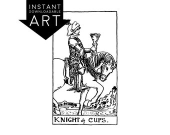 DIGITAL PRINT Knight of Cups Tarot Card instant download Rider-Waite black and white Minor Arcana rider waite