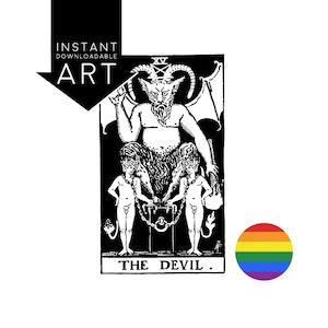 Tarot Gay Masculino/Masculino El Diablo IMPRESIÓN DIGITAL Carta del Tarot queer descarga instantánea bisexual descargable rider waite XV