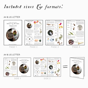 May include: A printable guide for setting up an altar space and casting a circle. The guide includes illustrations of various tools and herbs, along with instructions for creating a sacred space. The guide is available in A4 and US Letter sizes.