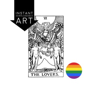 Male/Male Lovers Gay Tarot DIGITAL PRINT Valentine Die Liebenden Tarot Karte sofort download druckbar Rider-Waite Reiter warten VI