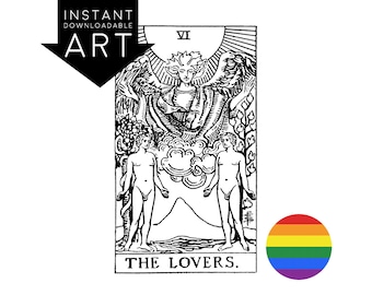 Male/Male Lovers Gay Tarot DIGITAL PRINT Valentine The Lovers Tarot Card instant download  printable Rider-Waite rider waite VI