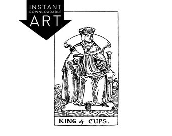 DIGITAL PRINT King of Cups Tarot Card instant download Rider-Waite black and white Minor Arcana rider waite