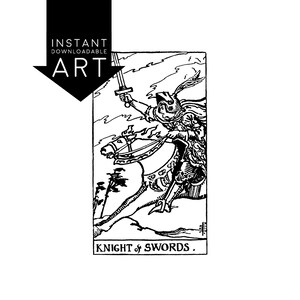 DIGITAL PRINT Knight of Swords Tarot Card instant download Rider-Waite black and white Minor Arcana rider waite