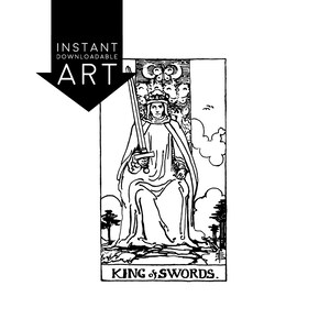 DIGITAL PRINT King of Swords Tarot Card instant download Rider-Waite black and white Minor Arcana rider waite