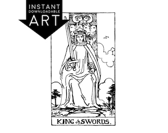 DIGITAL PRINT King of Swords Tarot Card instant download Rider-Waite black and white Minor Arcana rider waite