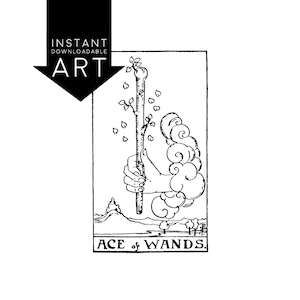 DIGITAL PRINT Ace of Wands Tarot Card instant download Rider-Waite black and white Minor Arcana rider waite
