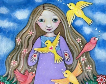 Canary and Girl Art Print Wall Decor