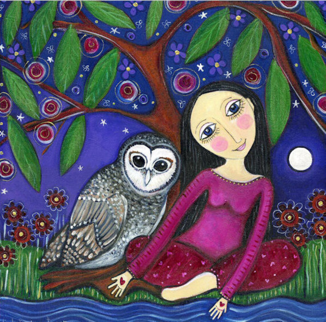 Girl and Owl Art Print Children's Room Decor Kids Wall Art Etsy