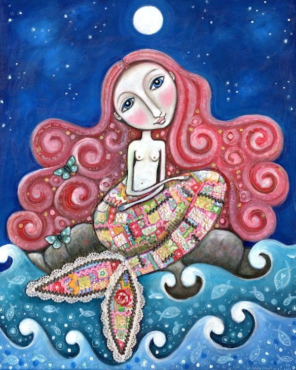 Mermaid Wall Art Print Red Hair Mermaid Wall Decor Etsy