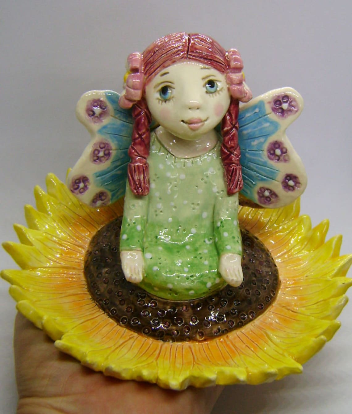 Ceramic Fairy Figurine sitting in a Sunflower Meditation Etsy