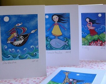 Whimsical Folk Art Cards - Set of 10 - Blank Cards - Dream Series