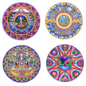 Set of 4 Mandala Art Prints Of Your Choice Astrology Chakras Fairy Tale Tarot Landscape Whimsical Folk Art image 1