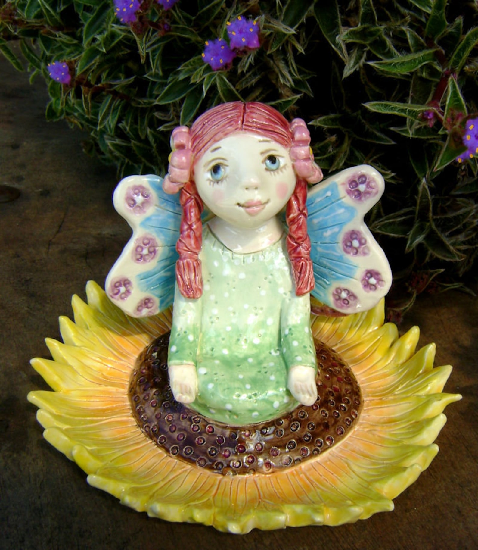 Ceramic Fairy Figurine sitting in a Sunflower Meditation Etsy