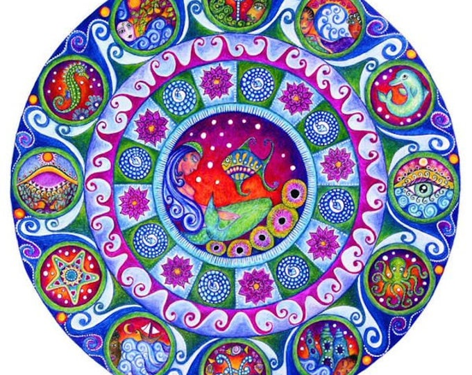 Vissen Wall Art - Astrologie Mandala Print - Maart Verjaardag - Zodiac Wall Decor - Cadeau voor vriend - Helende inspirerende kunst